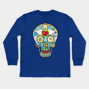 Mexican Calavera Skull in Stained Glass Theme Kids Long Sleeve T-Shirt